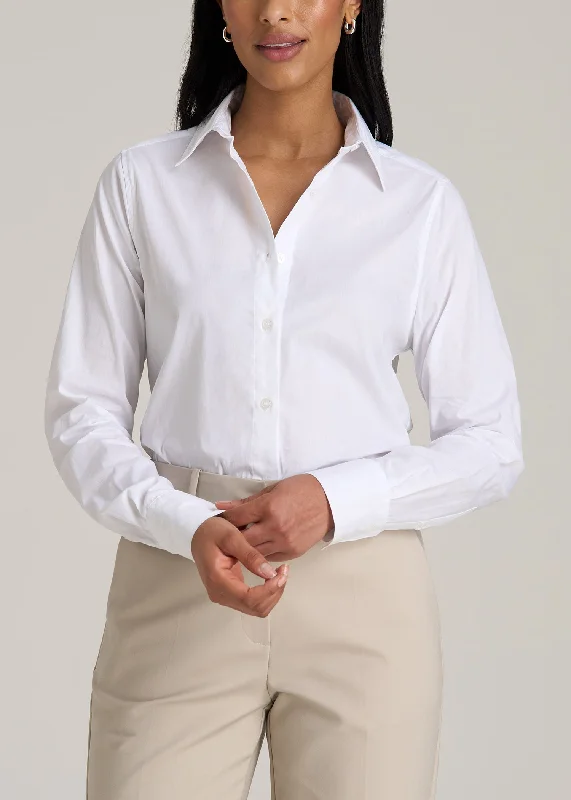 Trendy Street Style Tall Women's Regular Fit Dress Shirt in Bright White