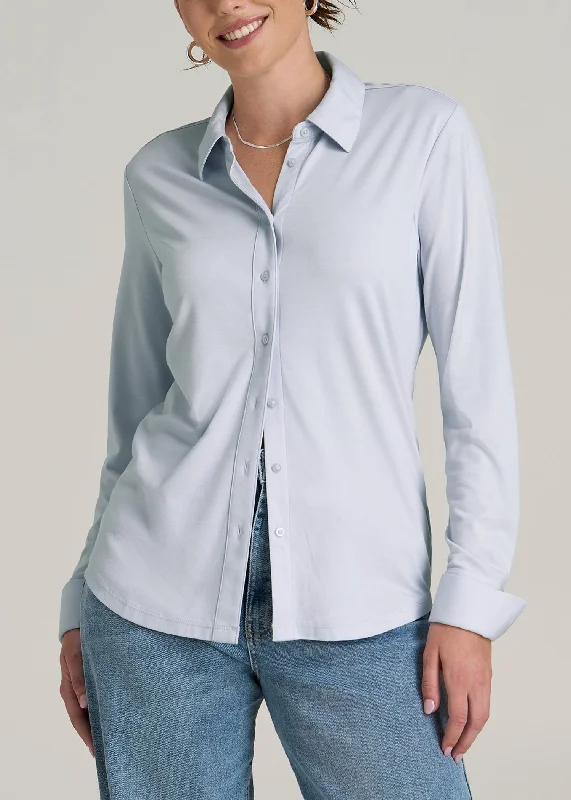 Fashion Forward Slub Knit Button Up Women's Tall Shirt in Light Blue