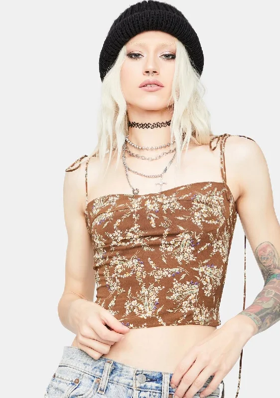 Flash Sale Event Mocha Pretend Ur Mine Floral Crop Top