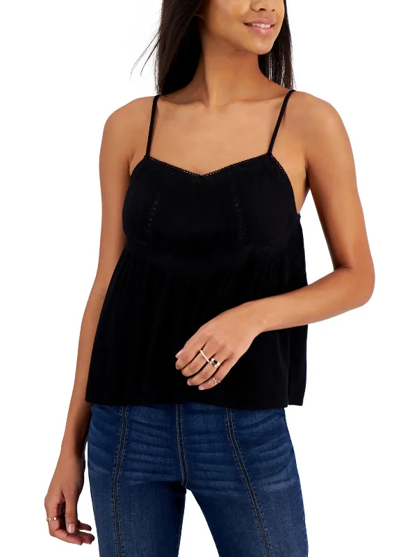 Relaxed Style Juniors Womens Crochet Trim Gauze Tank Top