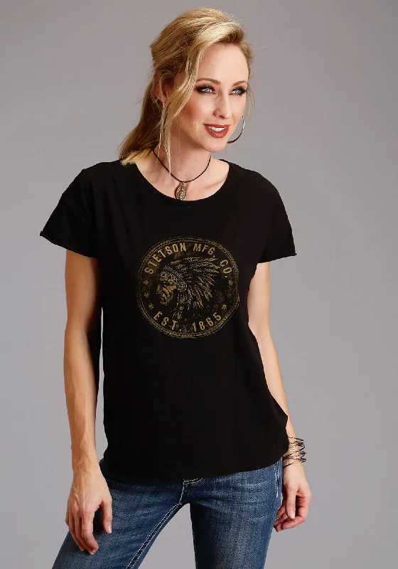 Women's Attire Stetson Womens Black 100% Cotton Indian Coin S/S T-Shirt