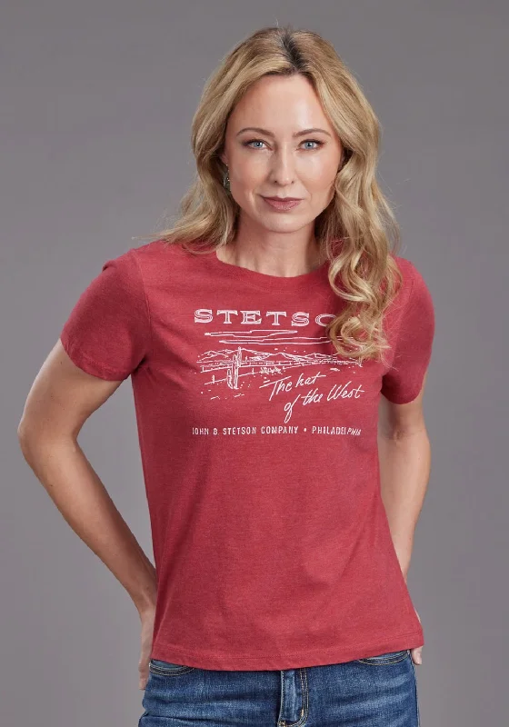 Women's Professional Apparel Stetson Womens The Hat Of The West Red Cotton Blend S/S T-Shirt