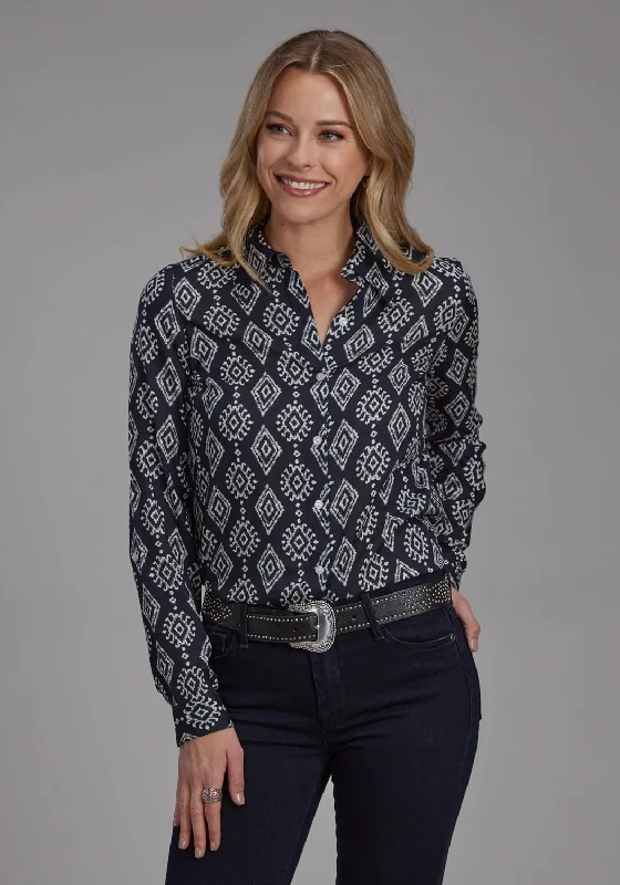 Women's Holiday Apparel Roper Womens 2133 Ikat Black 100% Rayon Btn L/S Blouse