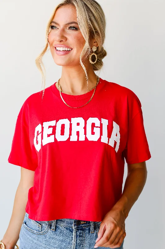 Women's Trendy Activewear Apparel Red Georgia Cropped Tee