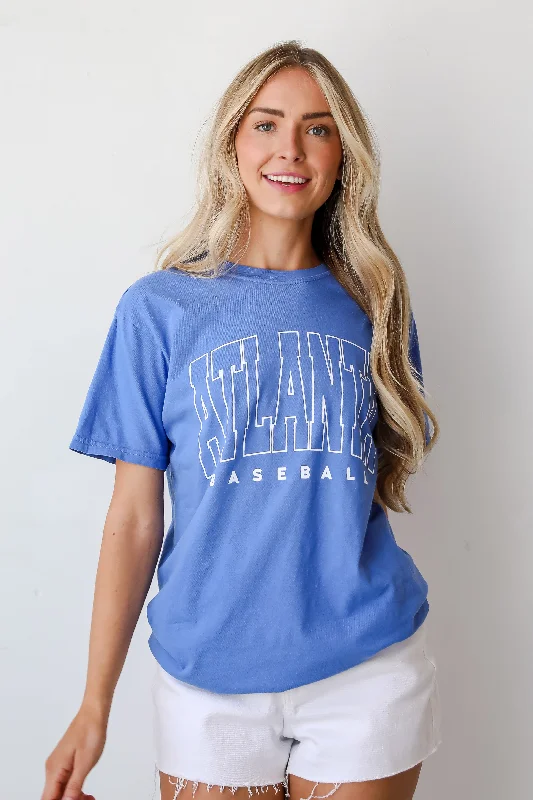 Latest Fashion Blue Atlanta Baseball Block Letter Tee
