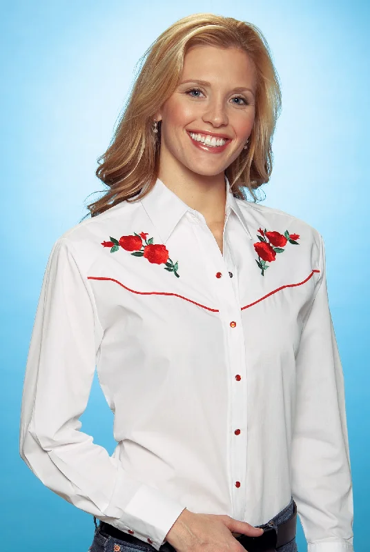 Classic Women's Clothing Styles Ely & Walker Womens White Western Shirt L/S Poly/Cotton