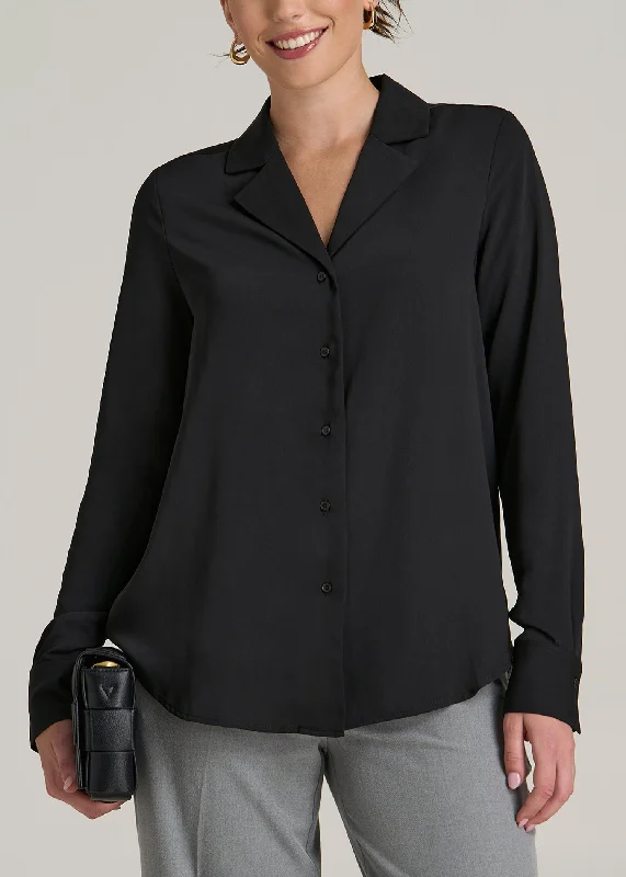 Elegant Styles Notch Collar Tall Women's Blouse in Black