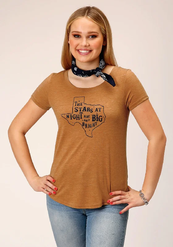 Women's High-Fashion Apparel Roper Womens Stars Big and Bright Tobacco Brown Poly/Rayon S/S T-Shirt