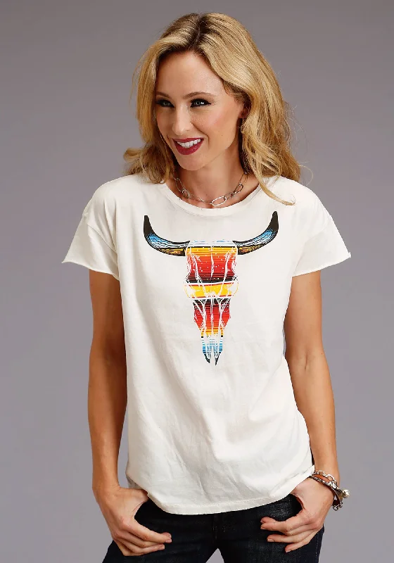 Timeless Women's Outfit Stetson Womens White 100% Cotton Serape Longhorn S/S T-Shirt