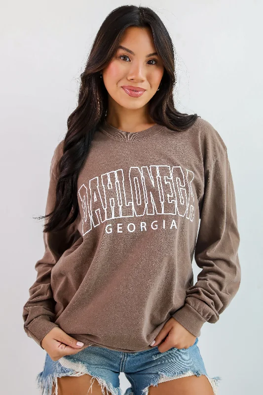 Women's Travel Outfit Set Brown Dahlonega Georgia Block Letter Long Sleeve Tee