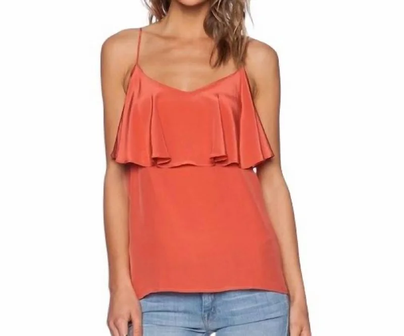 Stylish Everyday Clothing Belisa Ruffle Cami Top In Coral