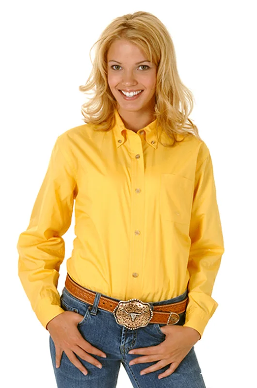 Casual Women's Clothing Online Roper Womens Yellow 100% Cotton L/S Solid Poplin Button Down Western Shirt