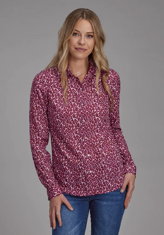 Women's Comfortable Apparel Roper Womens 2134 Leopard Red Multi 100% Polyester L/S Blouse
