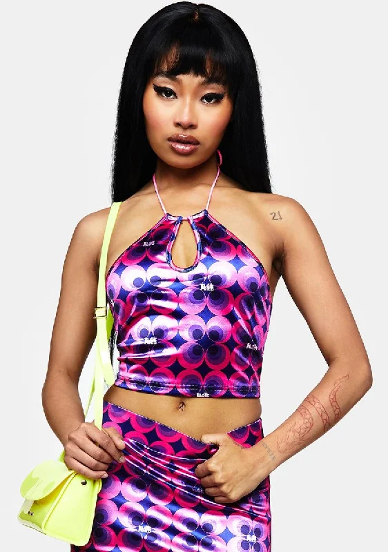 Women's Comfy Loungewear Outfit Betty Blue Keyhole Halter Crop Top