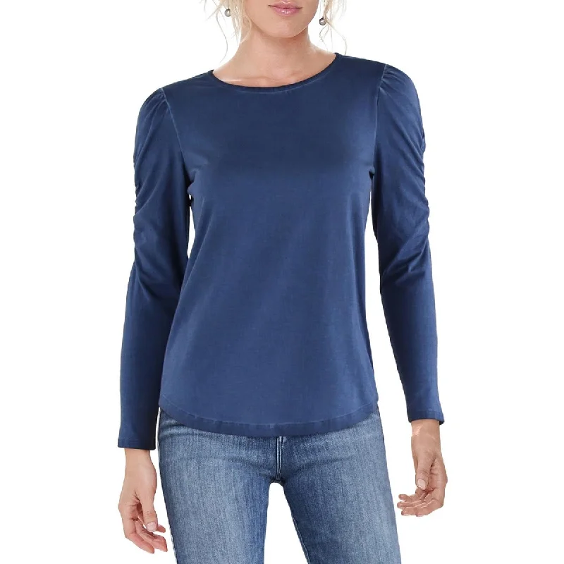 Trend Alert Womens Puff Sleeves Ruching T-Shirt