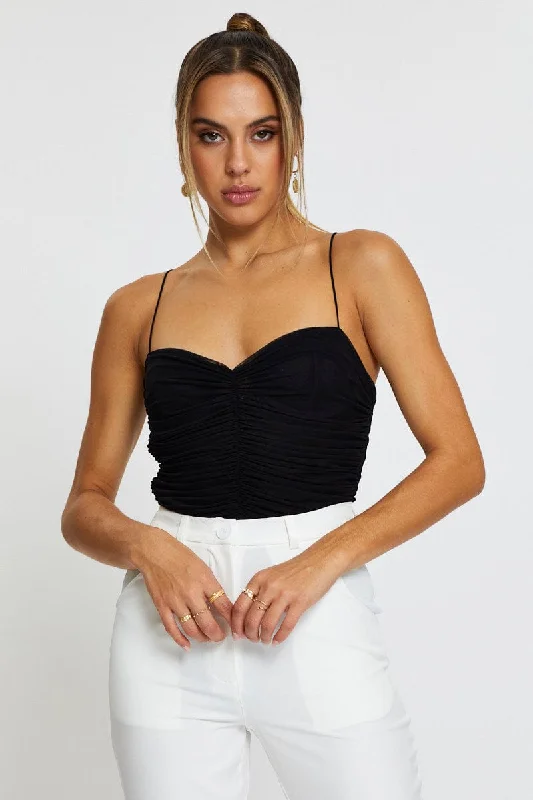 Women's Chic Outfit Black Bodysuit Top Mesh