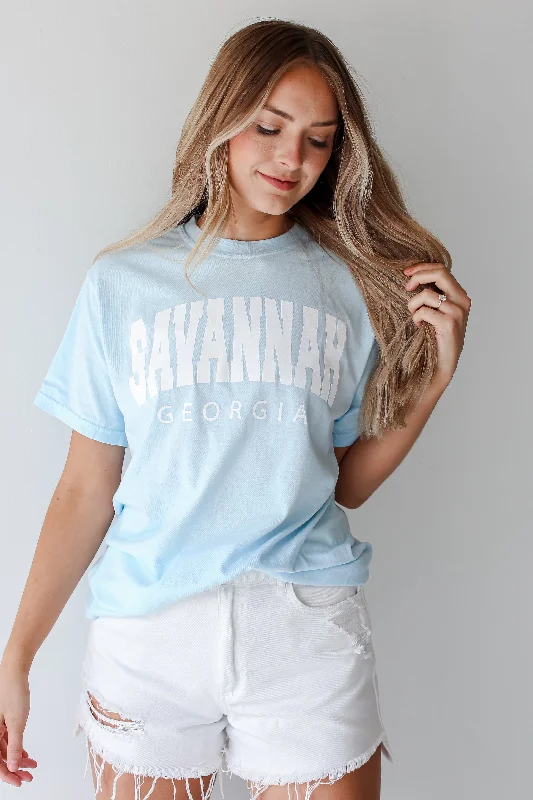 Exclusive Sale Light Blue Savannah Georgia Block Letter Tee