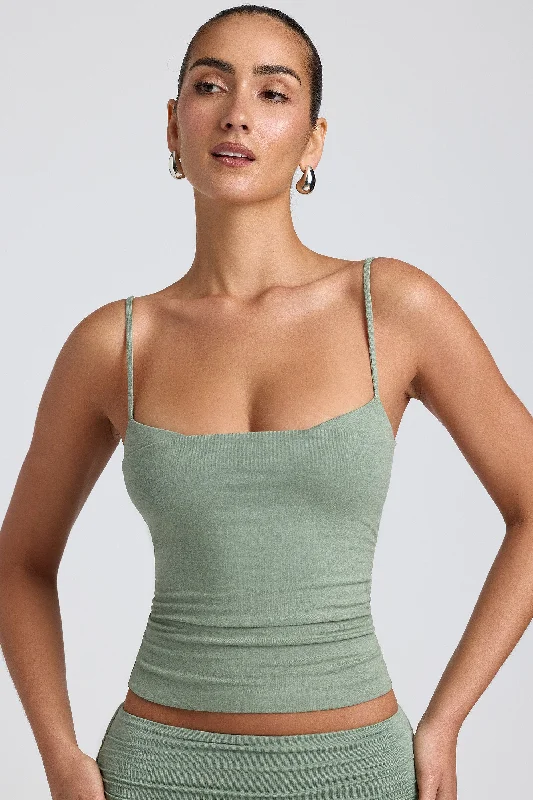 Women's Office Attire Modal Ruched Layered Tank Top in Sage Green