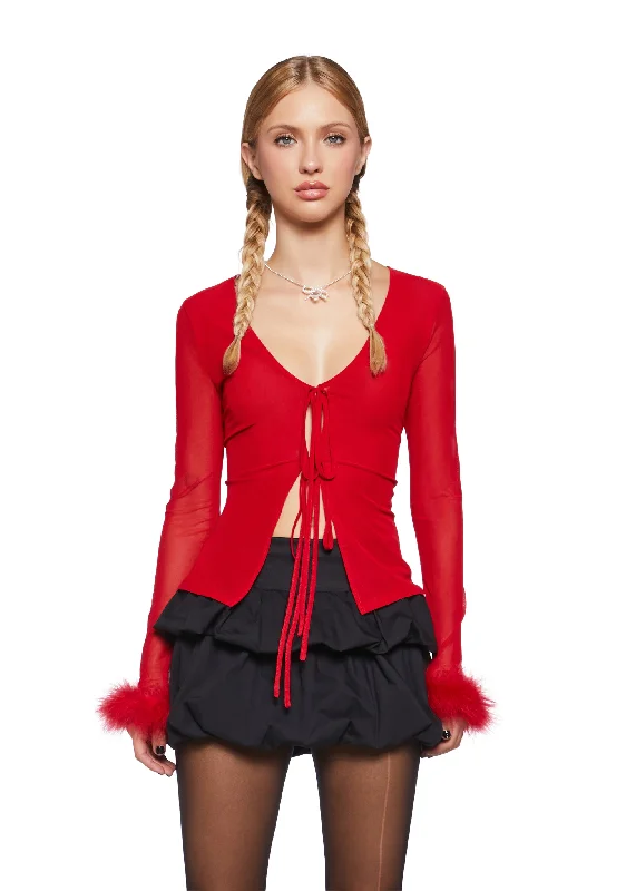 Holiday Special Offers Make It Merry Mesh Cardigan - Red