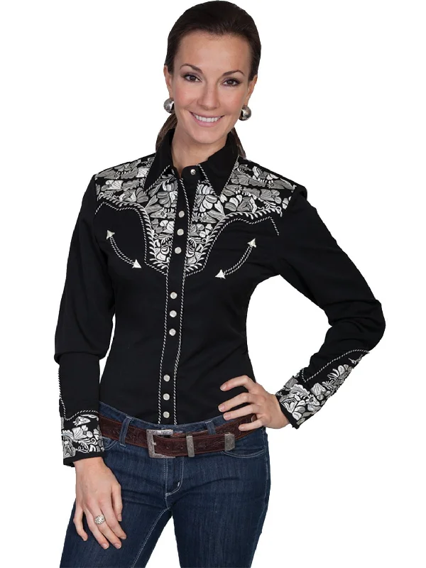 Everyday Women's Fashion Trends Scully Western Womens Silver Polyester L/S Floral Stitch Western Shirt