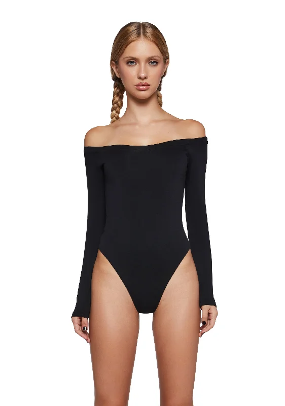 Women's High-Fashion Garments Polished Chicness Off The Shoulder Bodysuit - Black