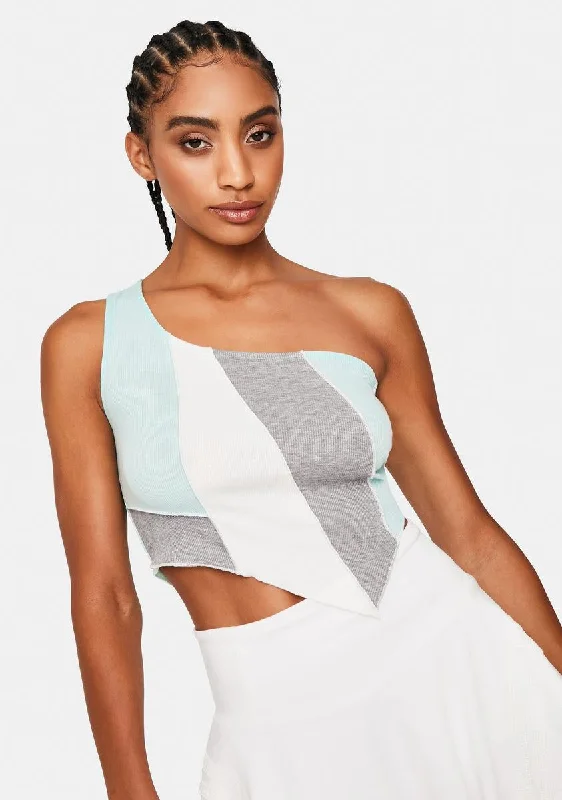 Early Bird Offer Mint Always Effortless One Shoulder Crop Top