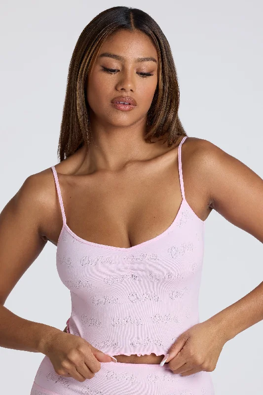 Fashion Sale Strappy Ruched Pointelle Crop Top in Baby Pink