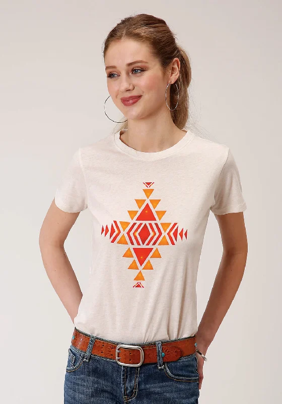 Women's Functional Outdoor Garments Roper Womens White 100% Cotton Red Aztec S/S T-Shirt