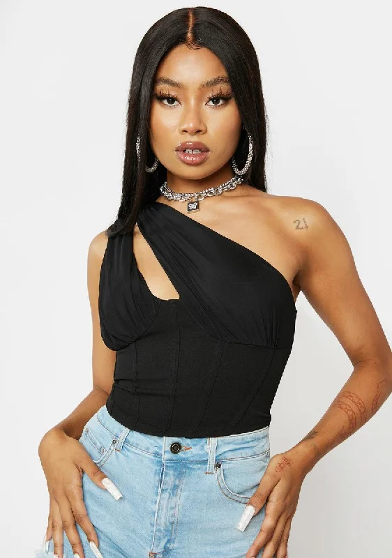 Women's Elegant Apparel News To Me One Shoulder Crop Top