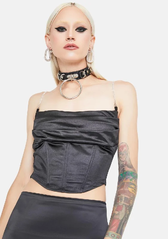 Women's Sports Apparel Noir Better Be Satin Corset Crop Top
