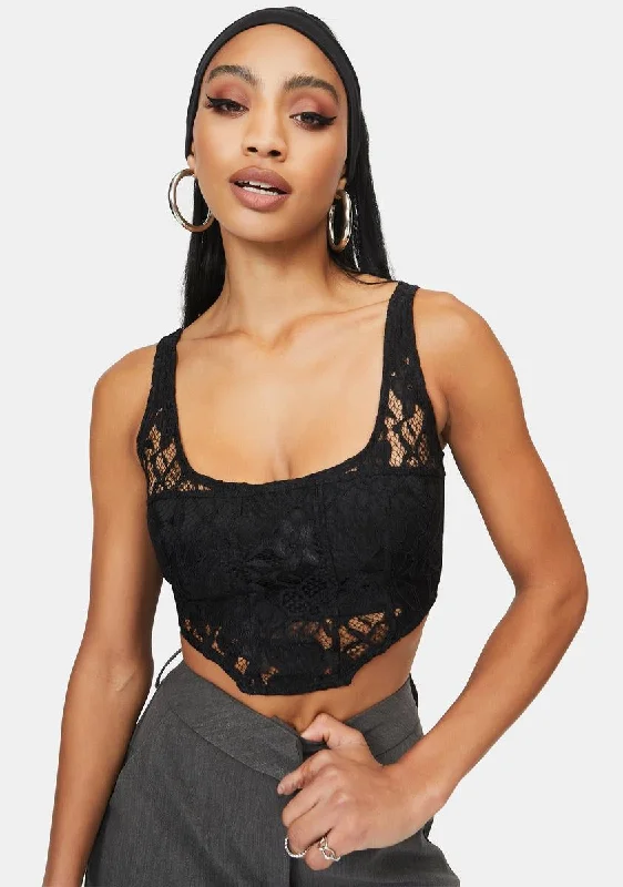 Women's Trendy Activewear Apparel Black Heaven Lace Corset Crop Top