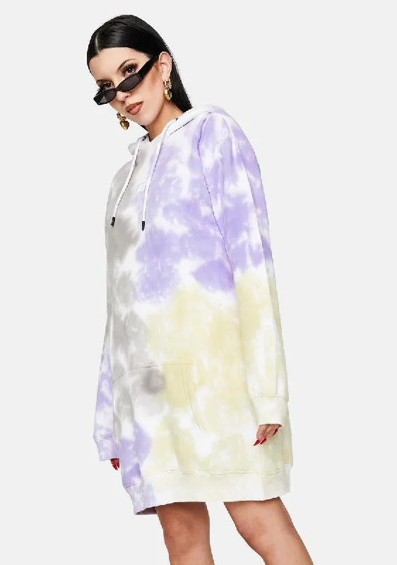 Women's Urban Fashion Tie Dye Printed Logo Hoodie Dress