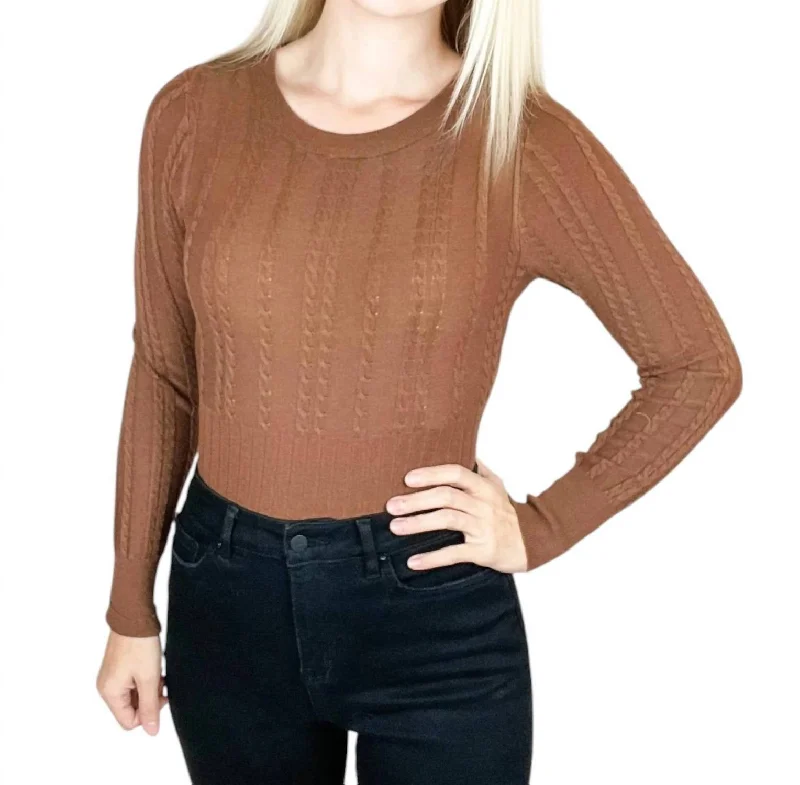 Women's Comfortable Lounge Garments Cable Knit Bodysuit In Brown