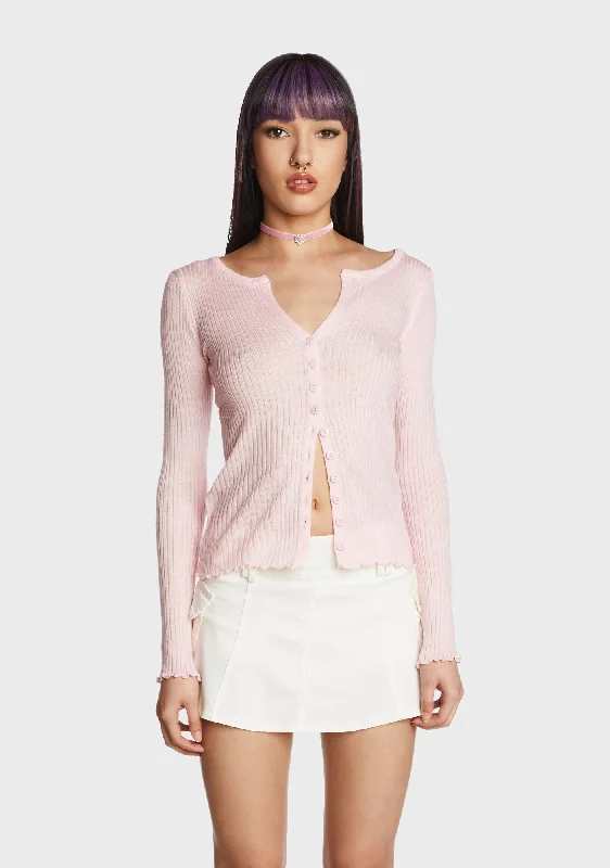 Chic Women's Clothing Poised For Success Ribbed Cardigan - Pink