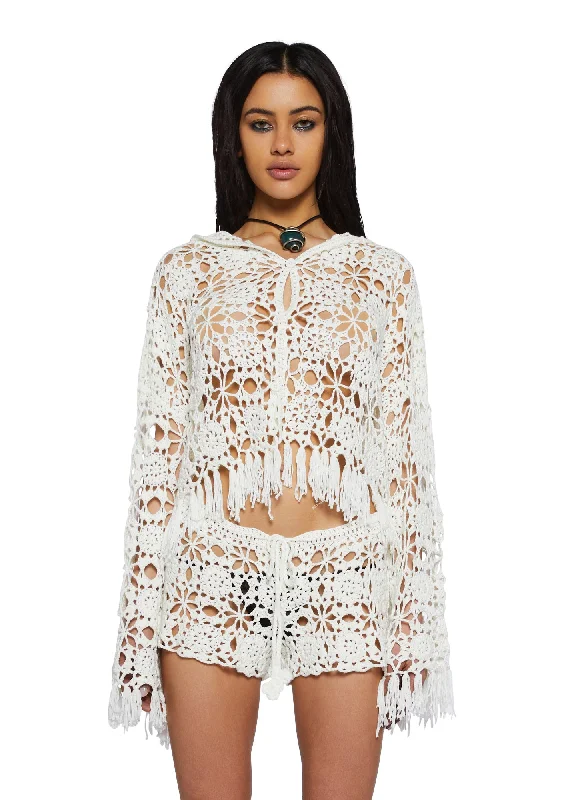 Best Online Boutiques For Women Palms Retreat Cropped Crochet Cardigan-Off White