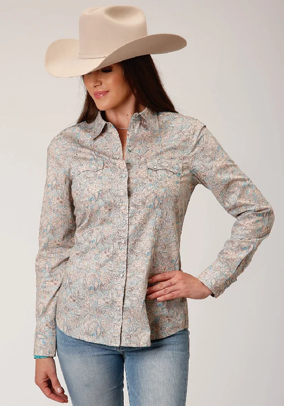 Women's Festive Attire Roper Womens Dot Paisley Print Brown 100% Cotton L/S Shirt