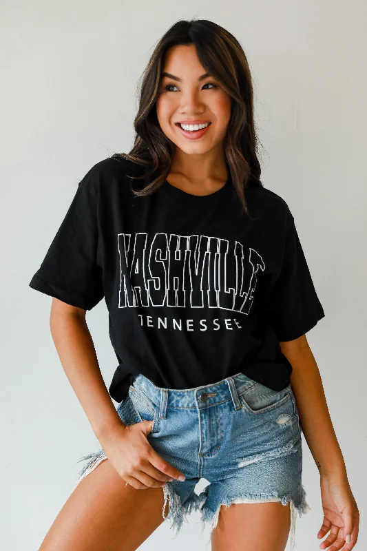 Women's Workout Garments Black Nashville Tennessee Cropped Block Letter Tee