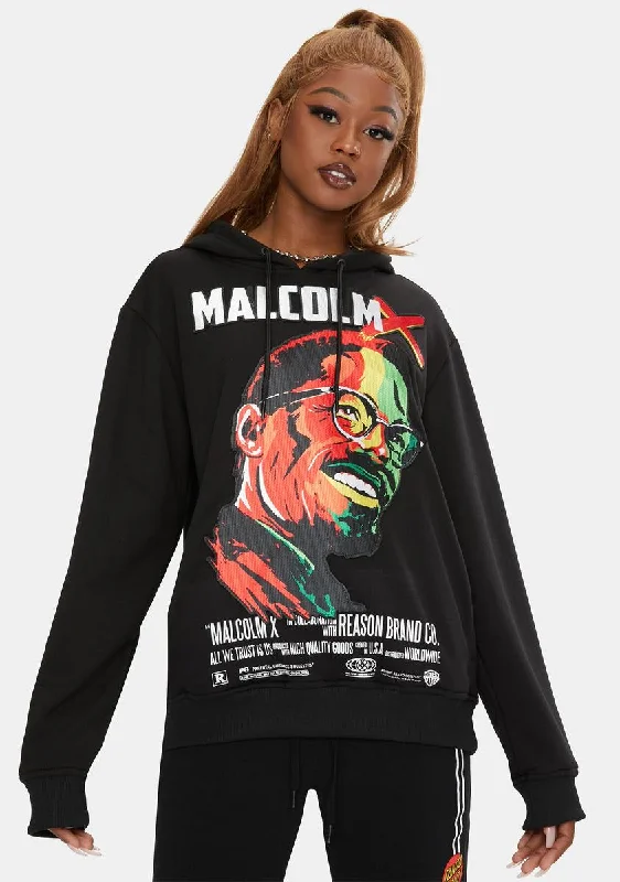 High End Women's Wear Malcolm X Embroidered Portrait Graphic Hoodie