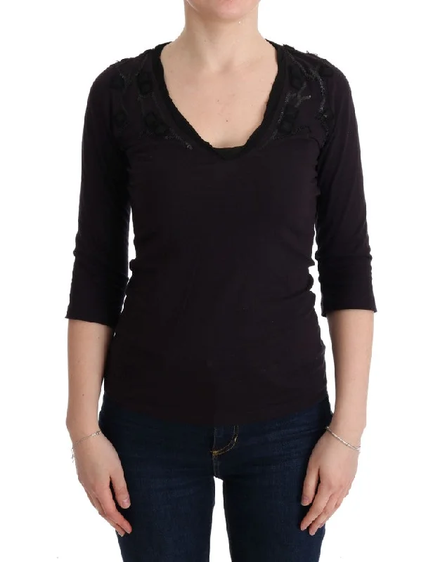 Vibrant Femme Fashion Costume National  V-neck Cotton Women's T-shirt