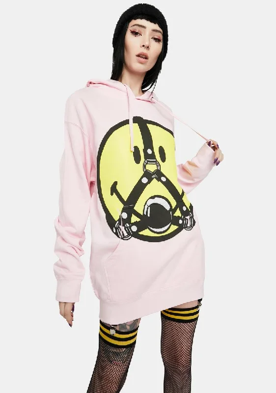 Affordable Women's Fashion Pink Smiley Ball Gag Hoodie