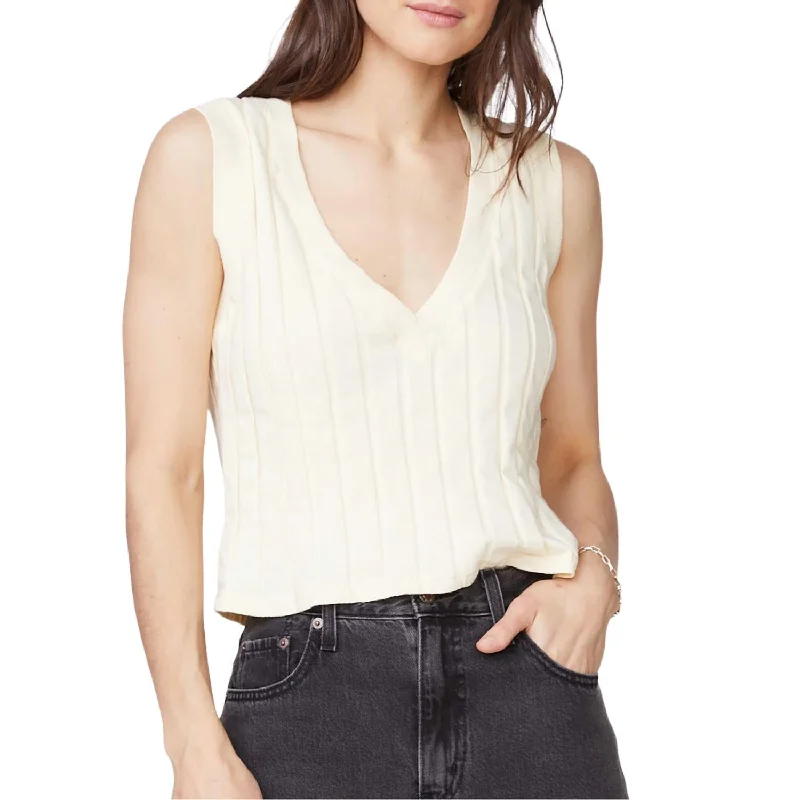 Women's Comfy Attire For Lounging Flat Rib V Tank Top In Buttercream