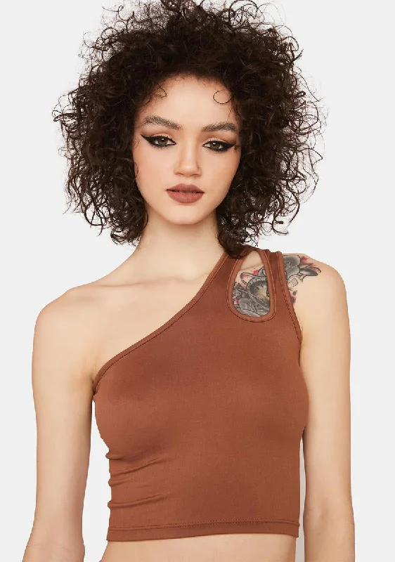 Current Trends Brunette Next Level One Shoulder Crop Top