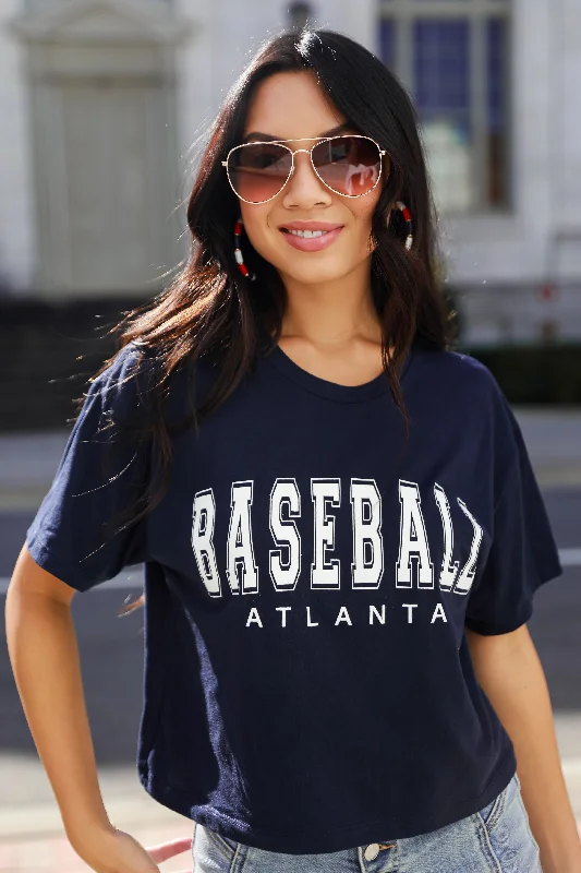 Vintage-Inspired Women's Apparel Navy Atlanta Baseball Cropped Tee