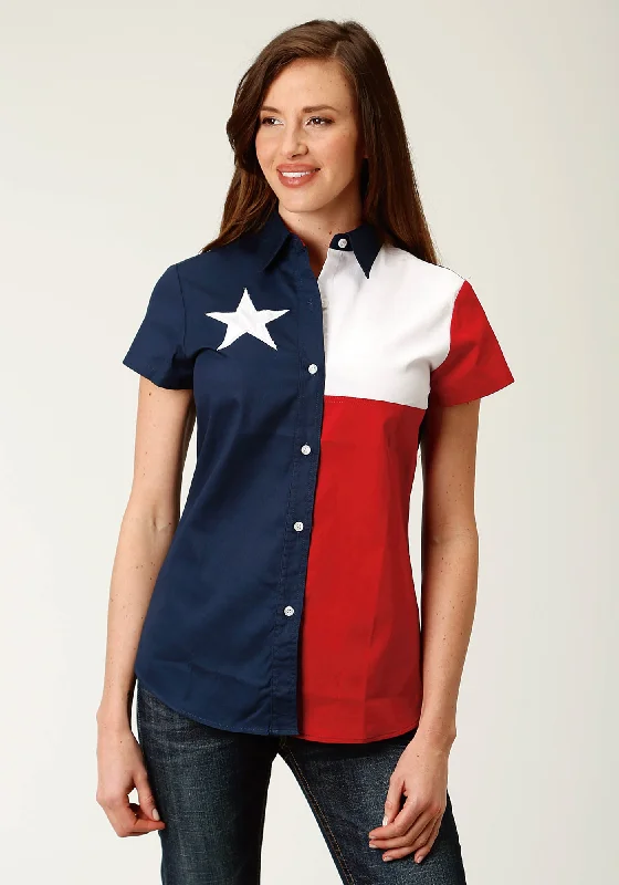 Trendy Boutiques Online Roper Womens Red/Blue 100% Cotton Texas Flag BD S/S Shirt