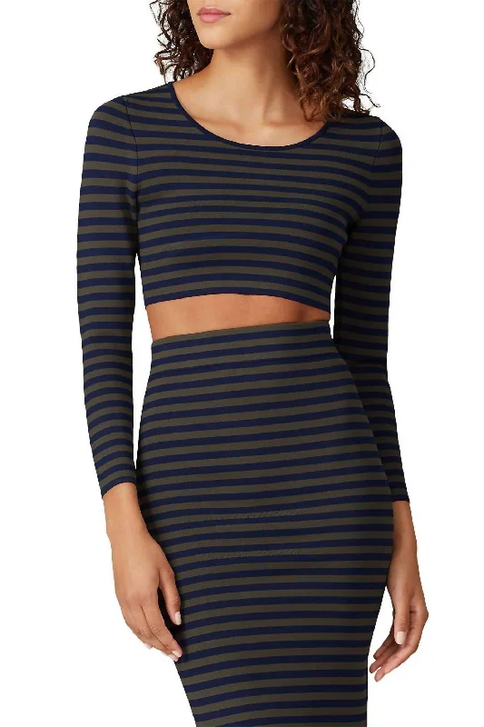 Women's Classic Attire Striped Crop Top In Blue