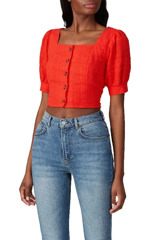 Women's Holiday Attire Smocked Crop Top In Red