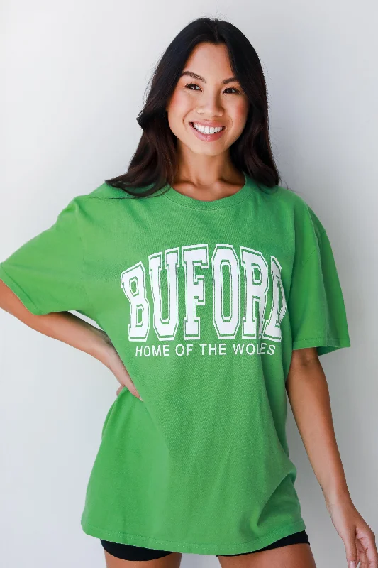 Women's Fashionable Attire For Work Green Buford Home Of The Wolves Block Letter Tee