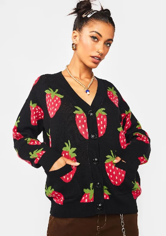 Fashionable Casual Tops Strawberry Cotton Cardigan