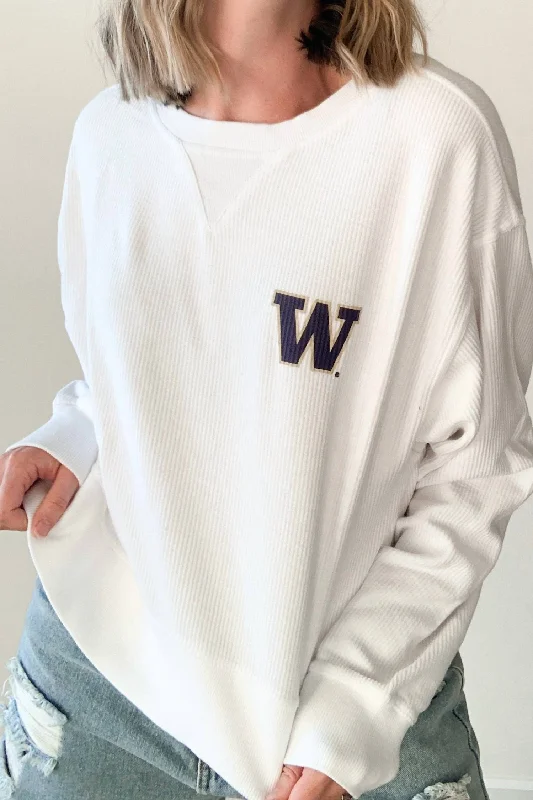 Women's Chic Outerwear Attire Uw Logo Corded Boxy Sweatshirt In White