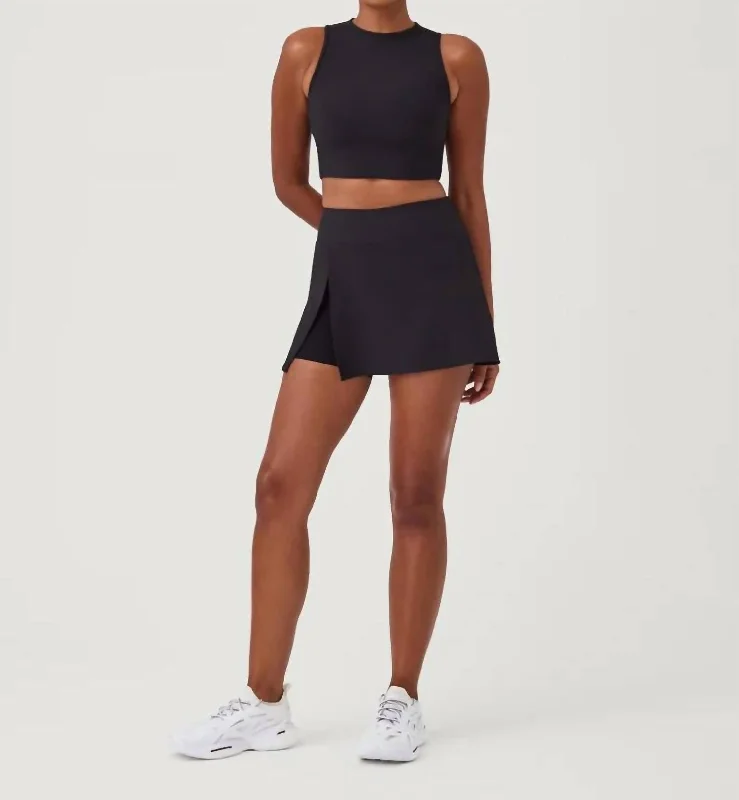 Premium Style Contour Rib Mock Neck Crop Top In Very Black